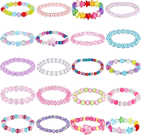 20 Pieces Girl Beaded Bracelets Cute Rainbow Bead Bracelets Colorful Bracelets Princess Bracelets Stretchy Bead Bracelets for Prince Birthday Present (Elegant Style)