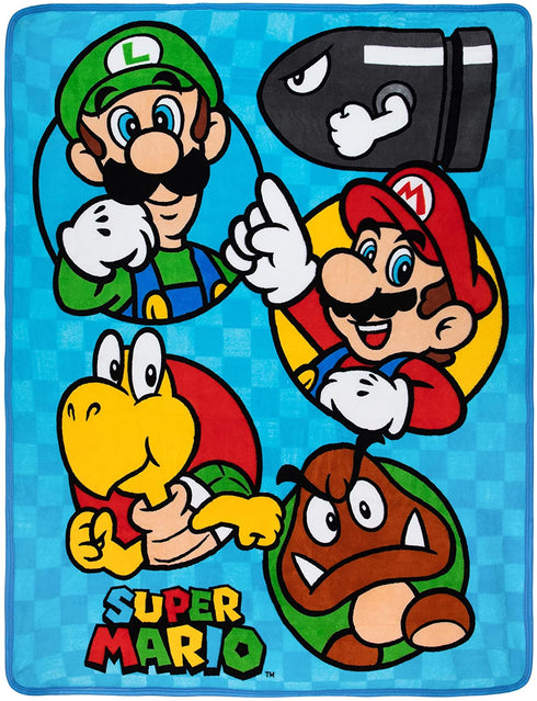 Franco Kids Bedding Super Soft Micro Raschel Throw, 46 in x 60 in, Mario