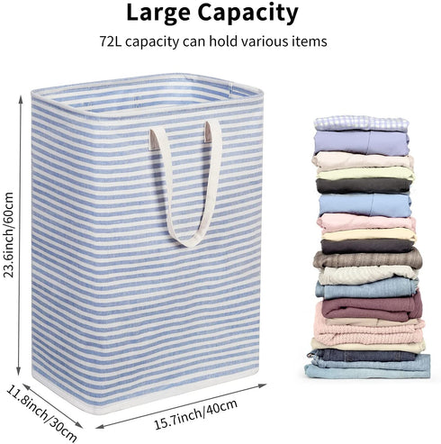 ZERO JET LAG 72L Laundry Hamper with Handles Large Laundry Basket Laundry Bin Collapsable Dirty Clothes Basket Laundry Bag Foldable Dirty Hamper (Striped Blue)