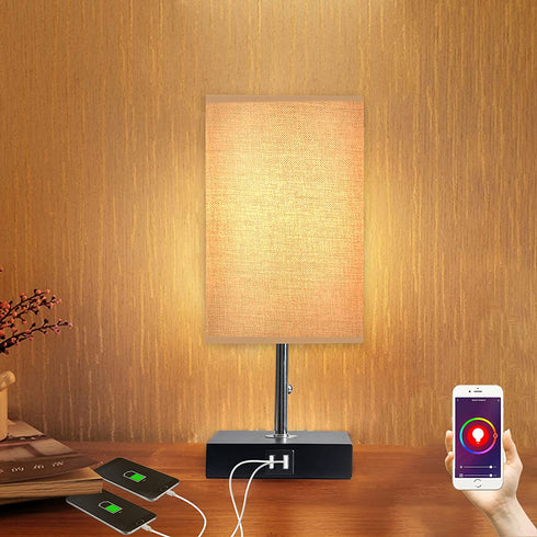 Wellwerks WiFi Table Lamp for living room, Desk Lamp with 2 USB charging ports-A port and C port, Bedside Lamp for Bedroom, Kid's Room, Dorm, Office(WiFi Bulbs Included)