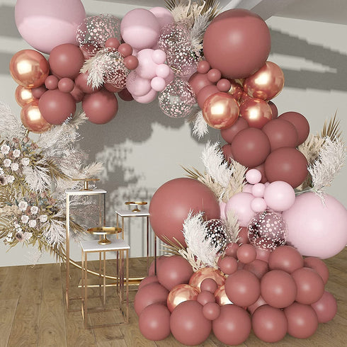 Soonlyn Pink Balloon Garland Arch 140 Pcs Rose Gold Balloon Garland Kit Double Stuffed Mauve Dusty Rose Balloon for Bridal Shower Baby Shower Birthday Party
