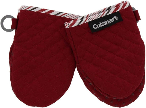 Cuisinart Silicone Mini Oven Mitts, 2pk - Little Oven Gloves for Cooking - Heat Resistant, Non-Slip Grip, Hanging Loop, 5.5 x 7.5 Inches - Ideal for Handling Hot Kitchen, Bakeware Items - Red Dahlia