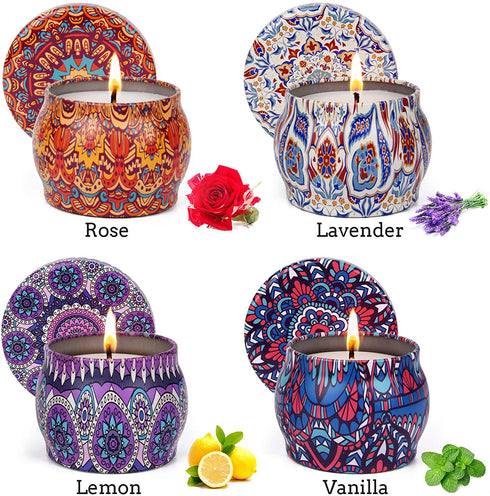 Scented Candles Gift Set 4 Pack Scented Candles 4.4 OZ Aromatherapy Candle Gifts fo Mom 100% Natural Soy Wax Portable Candles Gifts for Women for Mother's Day Gifts