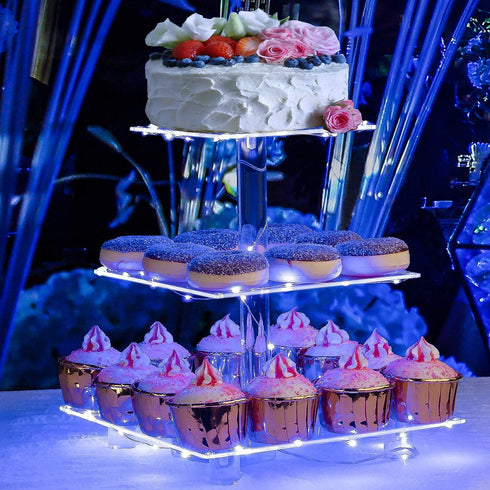 Pastry Stand 3 Tier Acrylic Cupcake Display Stand Light up Cake Stand Cupcake holder Pastry serving platter Candy Bar Party D©cor Wedding Birthday Holidays?Christmas?Blue Light?€¦