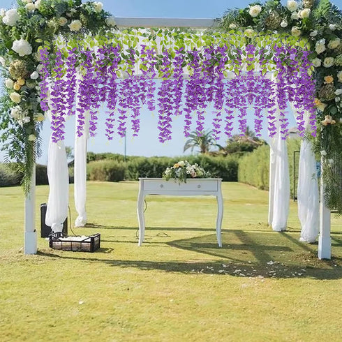 12 PCS 3.6 Feet Artificial Fake Wisteria Vine Rattan Hanging Garland Silk Flowers String Home Party Wedding D©cor, Purple