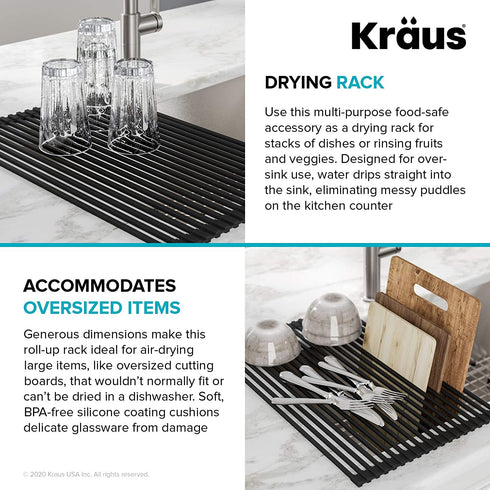Kraus KRM-10DG Kore Multipurpose Over-Sink Roll-Up Dish Drying Rack, Dark Gray