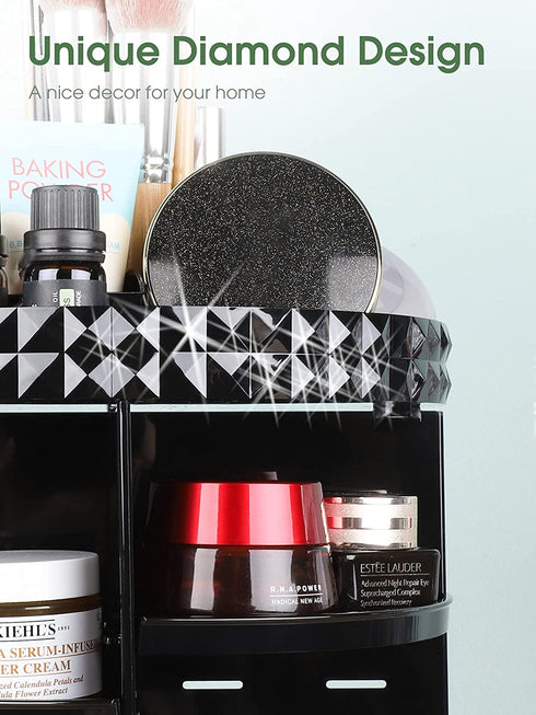 Kootek Rotating Makeup Organizer 360 Spinning Cosmetic Display Cases Adjustable Bathroom Makeup Holder Large Capacity Storage Shelf Rack with 4 Layers Tray for Bedroom Vanity Dresser Room, Black