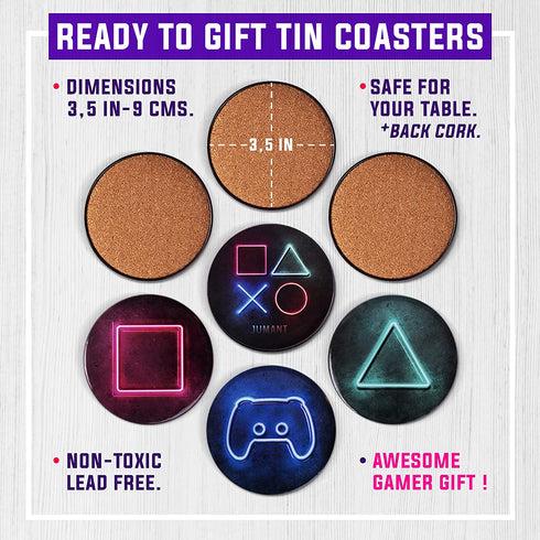 Jumant Gaming Coasters Set of 6 - Playstation Coasters - Gaming Room Decor - Video Game Room Decor - Gaming Stuff for Room - Playstation Decor - Gaming Decor - Cool Coasters - Gamer Coasters Gifts