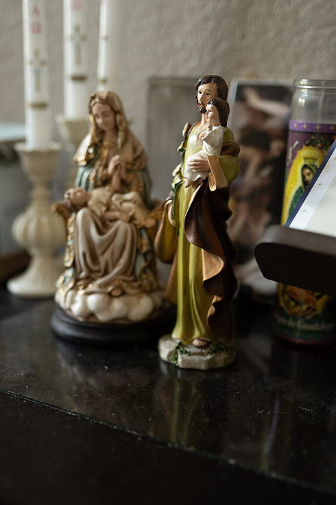 St Joseph Statue - 8inch Joseph Statue for Selling House for Display - Saint Joseph Statue with Gift Box for Baptism, First Communion, Confirmation - Statue Saint Joseph Holding Baby Jesus 8StJoseph