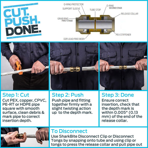 SharkBite 1 Inch Brass Push-To-Connect Straight Coupling Fitting for PEX, Copper, CPVC, PE-RT or HDPE Pipe - U020LFA