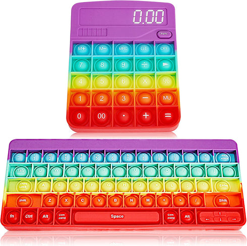 Keyboard Pop It Calculator Small Pop Its Pack, Kids Keyboard Fidget Computer Pop It, Poppet Keyboard Fidget Toy Set ADHD Sensory Fidget Toys Pack for Teens Adult, Stress Relief Fidget Poppers(Rainbow)