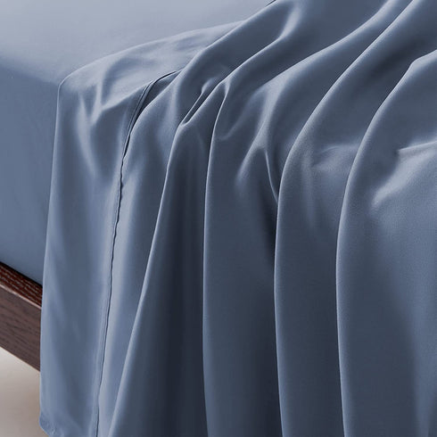 SLEEP ZONE Bed Sheet Set Ultra Soft Breathable Double Brushed Microfiber Sheets with 16 inch Deep Pocket Wrinkle Free Fade Resistant Easy Care Bedding Set 4 Pack (Flint Blue, Queen)