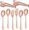 Stainless Steel Serving Utensils Large Serving Spoon Set of 9.45 Inch Metal Tongs 9 Inch Serving Forks 8.7 Inch Slotted Spoons 8.7 Inch Serving Spoons for Kitchen Party Supply (Rose Gold,8 Pieces)