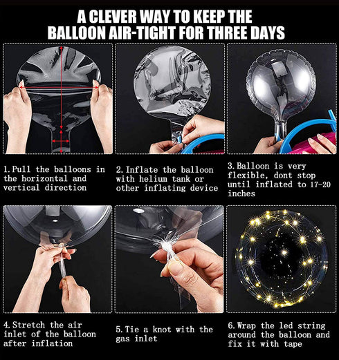 LED Balloons 10 Pack, Light Up Balloons 20 Inches Clear Helium Bobo Balloons, Glow Bubble Balloons with String Lights for Valentines Day Halloween Christmas Wedding Birthday Party Decoration