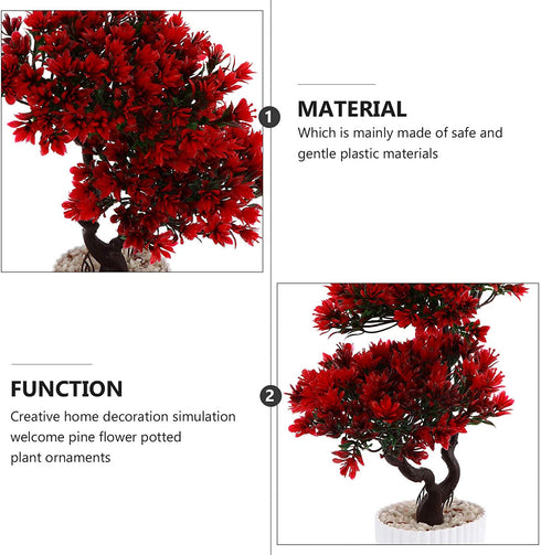 DOITOOL Artificial Potted Plant Fake Guest-Greeting Pine Bonsai Tree Ornament for Desktop Display Home Office Indoor Decor (Red)