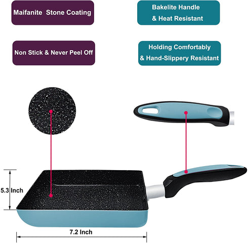Tamagoyaki Japanese Omelette Pan / Egg Pan - Non-stick Coating - Rectangle Frying Pan Mini Frying Pan Blue