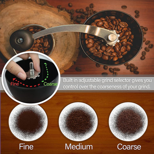 JARNAR Manual Coffee Bean Grinder Ceramic Burr Stainless Steel Handle with 2 Translucent Bottom Glass Jars Hand Coffee Mill for Home Office and Travelling