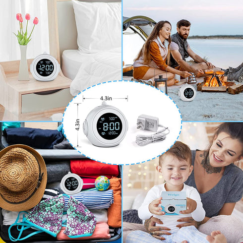 Welgo Digital Alarm Clock Radio-0-100% Dimmer, 6 Sounds Adjustable Volume, Weekday/Weekend, FM Radio with Sleep Timer, Snooze, Battery Backup, 2.4''LCD Display, Headphone Jack, Small Size for Bedside