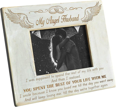K KENON Personalized Wood Picture Frame to My Angel Husband - Engraved Natural Wood Photo Frame - I Love You Always and Forever (to My Husband)