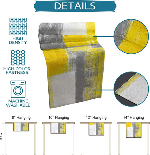 BINGIGO Yellow Gray Table Runner 70 inches Long for Kitchen Dining Table Abstract Coffee Table Runners for Wedding Birthday Party, Fall Thanksgiving Holiday Dinner Decor 13x70inch