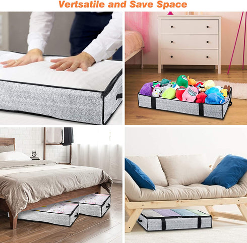 Under Bed Storage 90L Large Foldable Underbed Storage Bag with Clear Window,Dual Zipper,4 Reinforced Handles,Under The Bed Storage Bins for Comforters,Clothes,Quilts,2-Pack