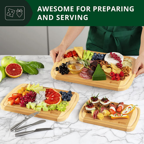 Bamboo Cutting Boards for Kitchen - Wooden Cutting Board Set, Chopping Board Set - Wood Cutting Board Set - Bamboo Cutting Board with Juice Groove | Large Serving Tray Holder ( Set of 3)