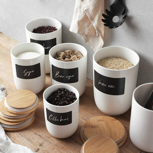 DOWAN Coffee Canister for Ground Coffee, 60 OZ (1800 ML) Kitchen Canisters with Airtight Lid & Chalkboard, Farmhouse White Ceramic Canisters, Food Storage Containers for Coffee, Sugar, Tea, Salt