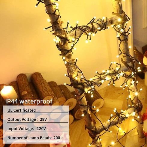 Christmas String Lights Outdoor Indoor, 72 FT 200 LED Lights with 8 Lighting Modes Waterproof UL Certified Ultra-Bright Fairy String Lights for Christmas Tree?Home,Party Holiday Decoration Warm White