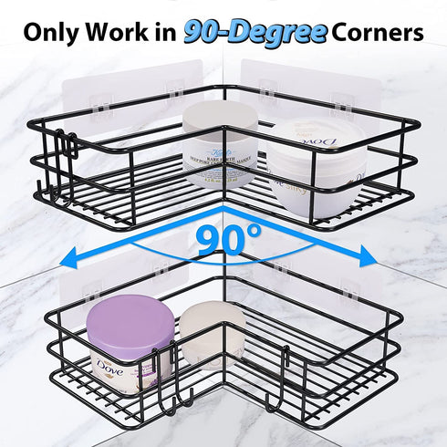 Shower Caddy Corner 2 Pack, Lanhado Shower Organizer Corner with Adhesive, SUS304 Rustproof Stainless Steel Shower Shelf for Inside Shower, Wall Mounted No Drilling Corner Shower Caddy with 4 Hooks