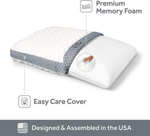 Sealy Molded Memory Foam Pillow, 1 Count (Pack of 1), White, Grey