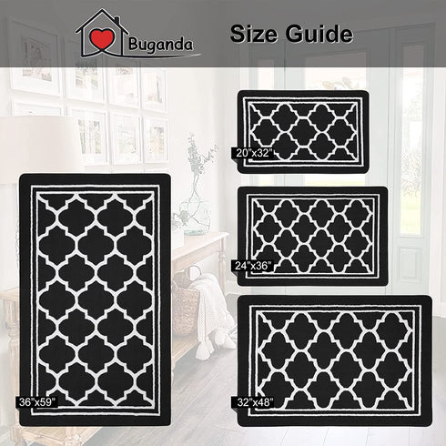 Buganda Indoor Door Mat (20x32,Black) Resist Dirt and Absorbent Entryway Rug, Anti-Slip, Low Profile Inside Floor Mat Door Rugs for Entrance
