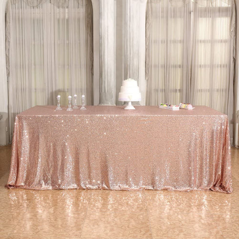 PartyDelight Sequin Tablecloth, Wedding, Sweetheart, Christmas Tree, Rectangular, 48"x72", Rose Gold