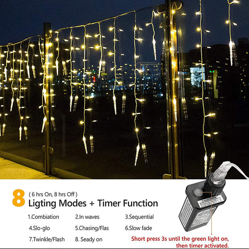 Icicle Christmas Lights, 29.5ft 360 LED Connectable Icicle String Lights with 60 Drops, Window Curtain Fairy Lights with 8 Modes, Icicle Fairy Twinkle Lights for Christmas Decorations (Warm White)