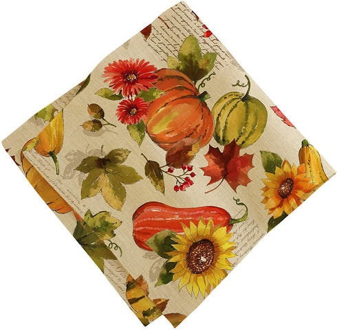 Elrene Home Fashions Grateful Season Printed Fabric Napkins for Fall/Harvest/Thanksgiving, Set of 8, 17 in x 17, Multi, 8 Count