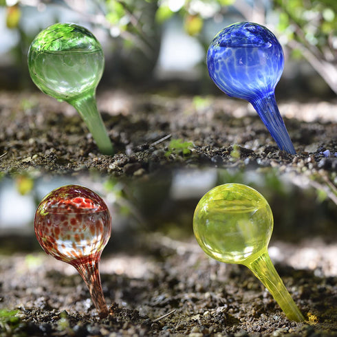 Skinartwork Plant Watering Globes, Automatic Watering Aqua Globe Mini Decorative Hand-Blown Glass Small Plant Bulbs - 4pc Deluxe Set