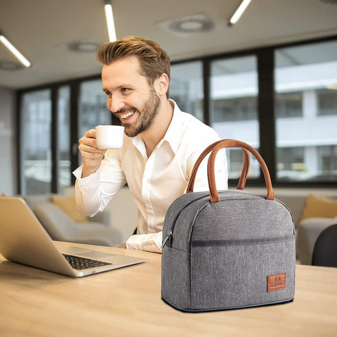 Zoforthon Lunch Bag Reusable Bag for Lunch Box Portable Tote Double Layer Food Cooler Bag for Travel Work Picnic, Grey