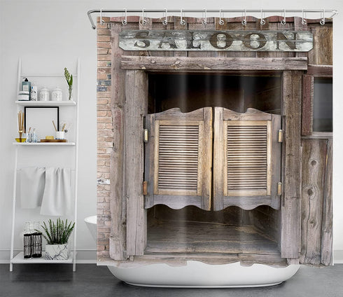 LB Rustic Western Shower Curtain Vintage Antique Wild West Cowboy Saloon Bar Retro Country Farmhouse Bathroom Curtain with Hooks Durable Waterproof Fabric Curtain Set,70x70 Inch