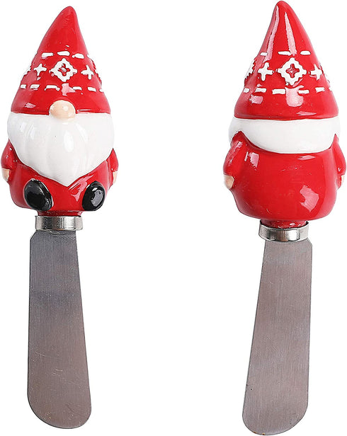 Bico Red Christmas Gnome Dip Bowl with Spreader, Handpainted Ceramic, Dishwasher Safe