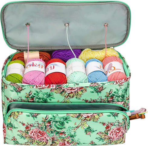 LOOEN Knitting Bag, Yarn Storage Organizer Tote Bag Holder Case Cuboid with Zipper Closure and Pocket for Knitting Needles Crochet Hooks Project Accessories,Easy to Carry