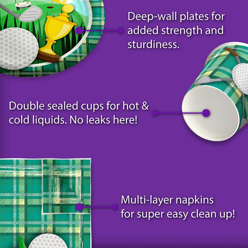 Golf Sports Birthday Party Supplies Set Plates Napkins Cups Tableware Kit for 16