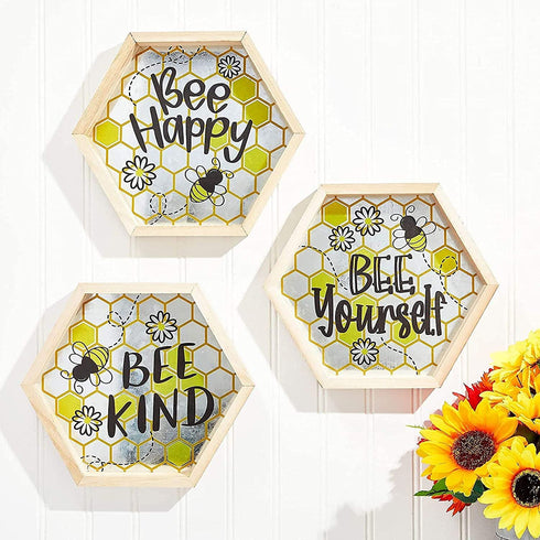 Farmlyn Creek Honey Bee Wall Decor, Bee Happy, Bee Kind, Bee Yourself (9.7 in, 3 Pack)