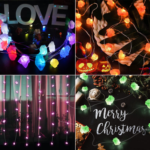 Natural Amethyst Battery Operated String Lights, Crystal Indoor String Lights USB Powered Decorative Lights 14ft 40 LEDs with Remote for Bedroom Healing Reiki Meditation Wedding Valentines Day Decor