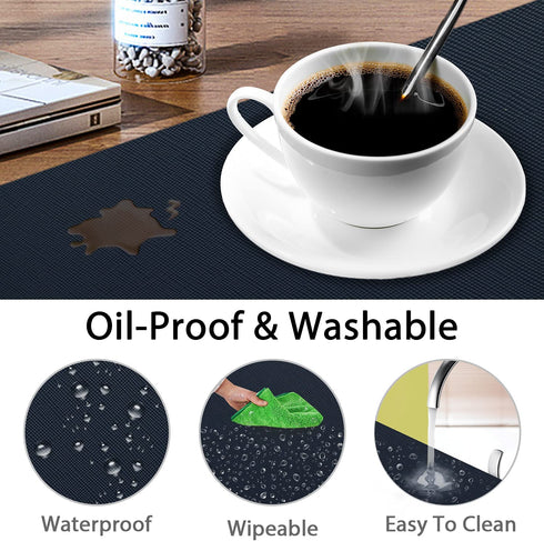 Faux Leather Placemats Table Placemats Set of 4, GOYLSER Waterproof Wipeable Placemats, PU Leather Place Mats Navy Blue Placemats for Home Kitchen Decor (Navy)