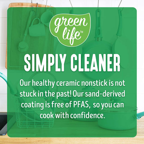 GreenLife Soft Grip Healthy Ceramic Nonstick 12" Frying Pan Skillet, PFAS-Free, Dishwasher Safe, Turquoise