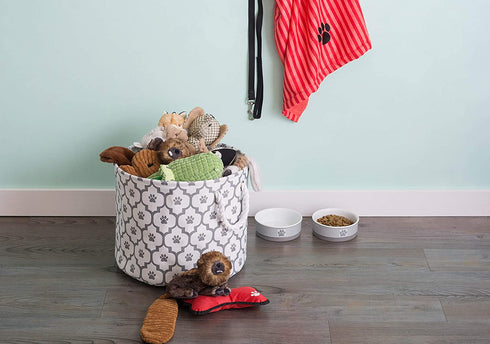 Bone Dry Pet Storage Collection Lattice Paw Print, Medium Round, White/Gray