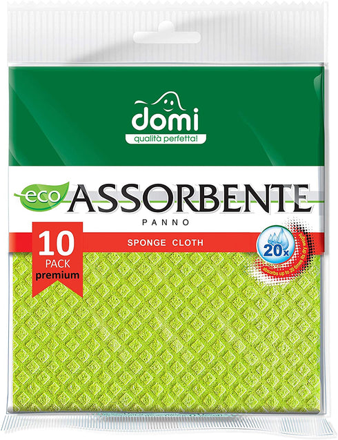 DOMI Super Absorbent Sponge Cloth Eco-Friendly Dishcloth for Kitchen 20x More Absorption 10Pcs Household Cleaning Cloths Reusable Cellulose Sponge Rags (Green)