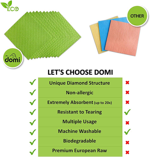 DOMI Super Absorbent Sponge Cloth Eco-Friendly Dishcloth for Kitchen 20x More Absorption 10Pcs Household Cleaning Cloths Reusable Cellulose Sponge Rags (Green)