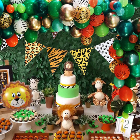 Jungle Safari Theme Party Balloon Garland Kit, 151 Pack With Animal Balloons and Palm Leaves for Kids Boys Birthday Party Baby Shower Decorations