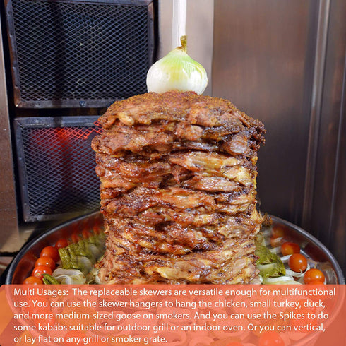 6 Pieces Stainless Steel Vertical Skewer Set, (2x15''Skewers,2x9˜™Spikes& 2x6.25˜™Bases), Multifuntion Barbecue Spike& Poultry Hanger Set for Webber,Bronco, Pit Barrel,Green Egg Smoker,etc