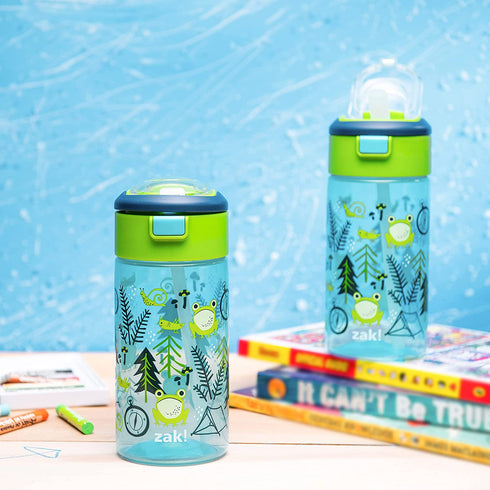 Zak Designs Genesis Non BPA Plastic 18 oz Kids Water Bottle 2 Pieces set Leak-Proof Design is Perfect for Outdoor Sports with Interchangeable Lid and Built-In Carry Handle, Campout